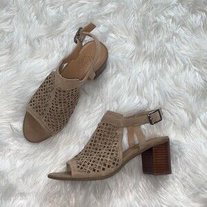 Franco Sarto Harlet Suede Leather Woven Cut Out Block Heel Sandals Sz 8.5